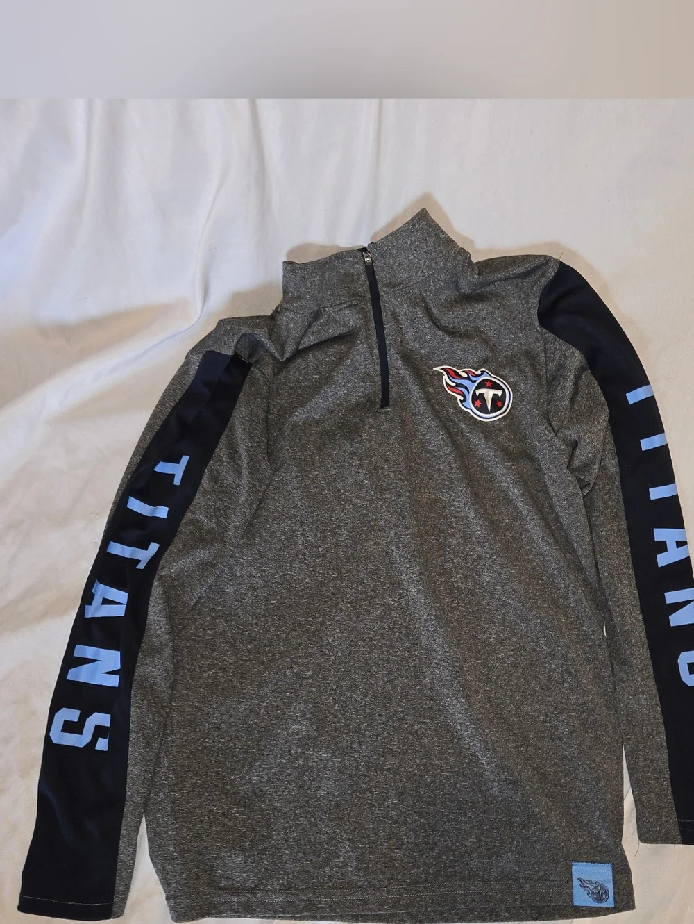 NFL Tennesse Titans Boy's Gray Pullover with Navy and Light Blue Accents Sleeves
